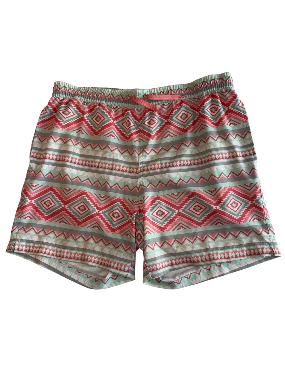 BURLEBO Coral and Light Green Aztec Swim Trunks